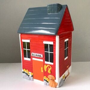Vintage Gailstyn Sutton Red School House Ceramic Cookie Jar Canister 11” Taiwan
